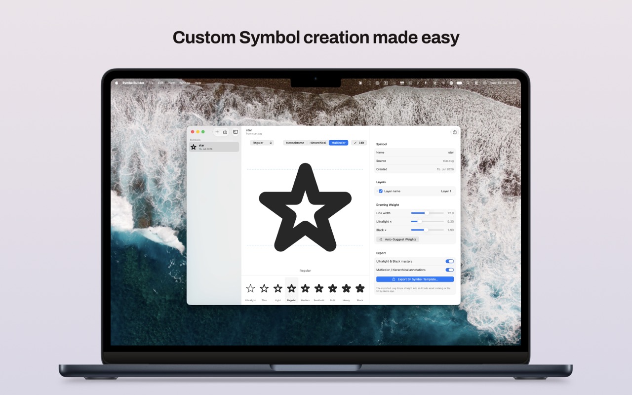 SymbolBuilder editing a custom Apple symbol on Mac